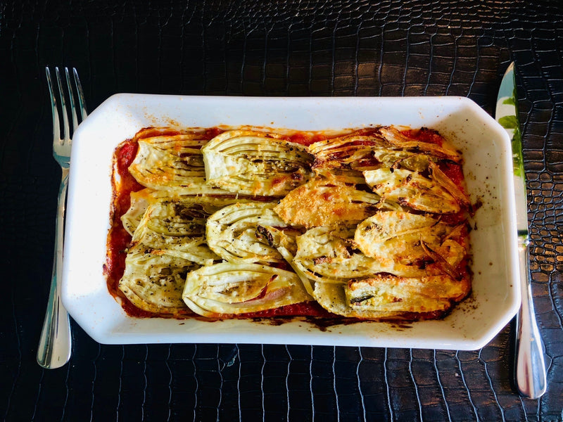 Fenchel-gratiniert-auf-hermina-tomatensauce-mit-Pecorino