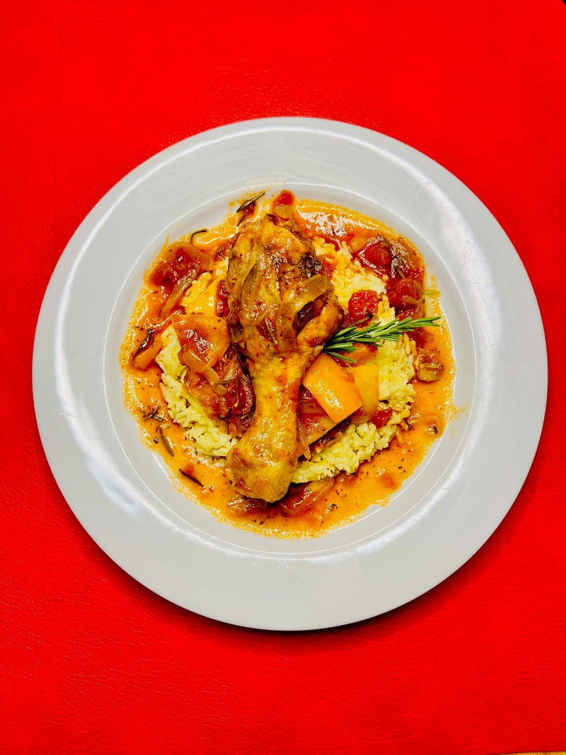 Poulet basquaise: baskisches Paprikahähnchen mit Piment d’Espelette