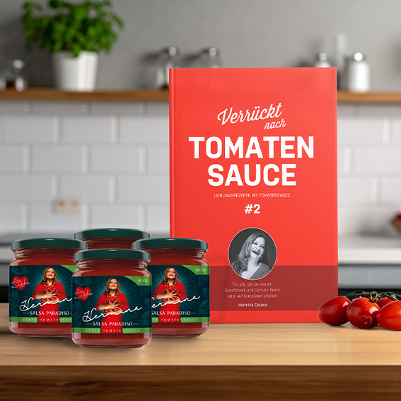 Kochbuch "Verrückt nach Tomatensauce #2" + 4 Gläser Salsa Paradiso Mild